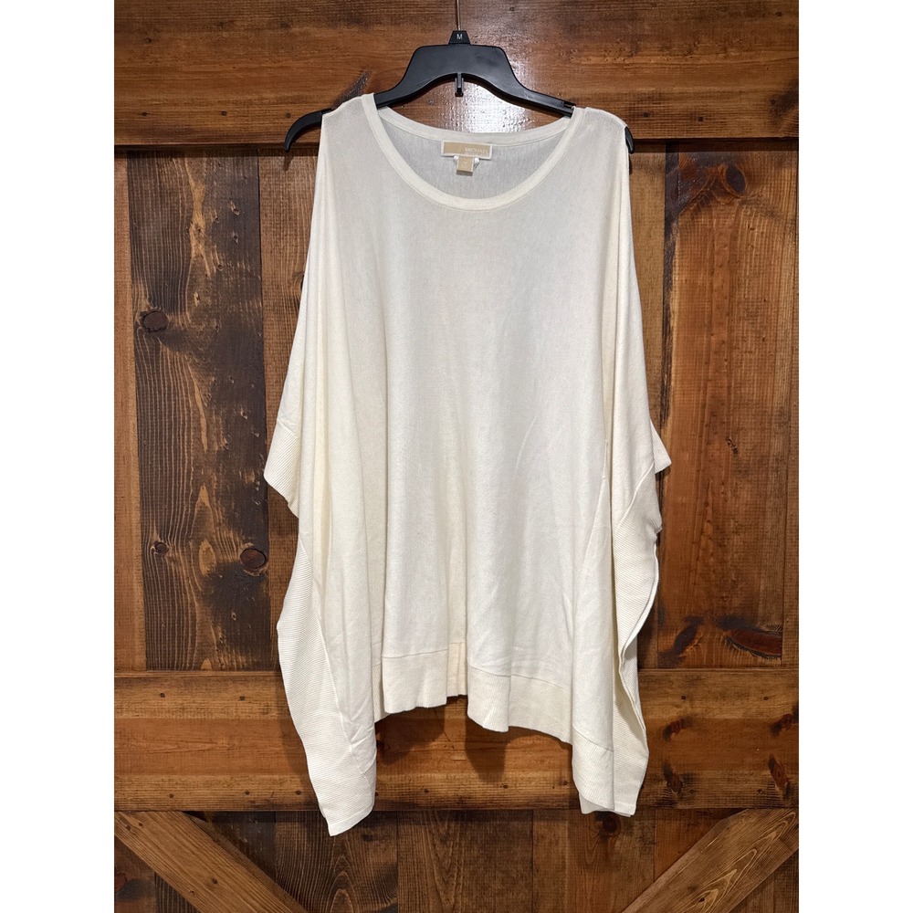 Michael Michael Kors White Cold Shoulder Poncho Sweater Crew Neck Size M